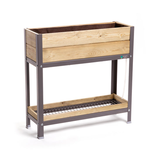 Jardinera Elevada De Madera Gris 90x30x90 Cm De Estructura Metálica Y Bandeja Recoge Aguas Mi Huerto Urban_0