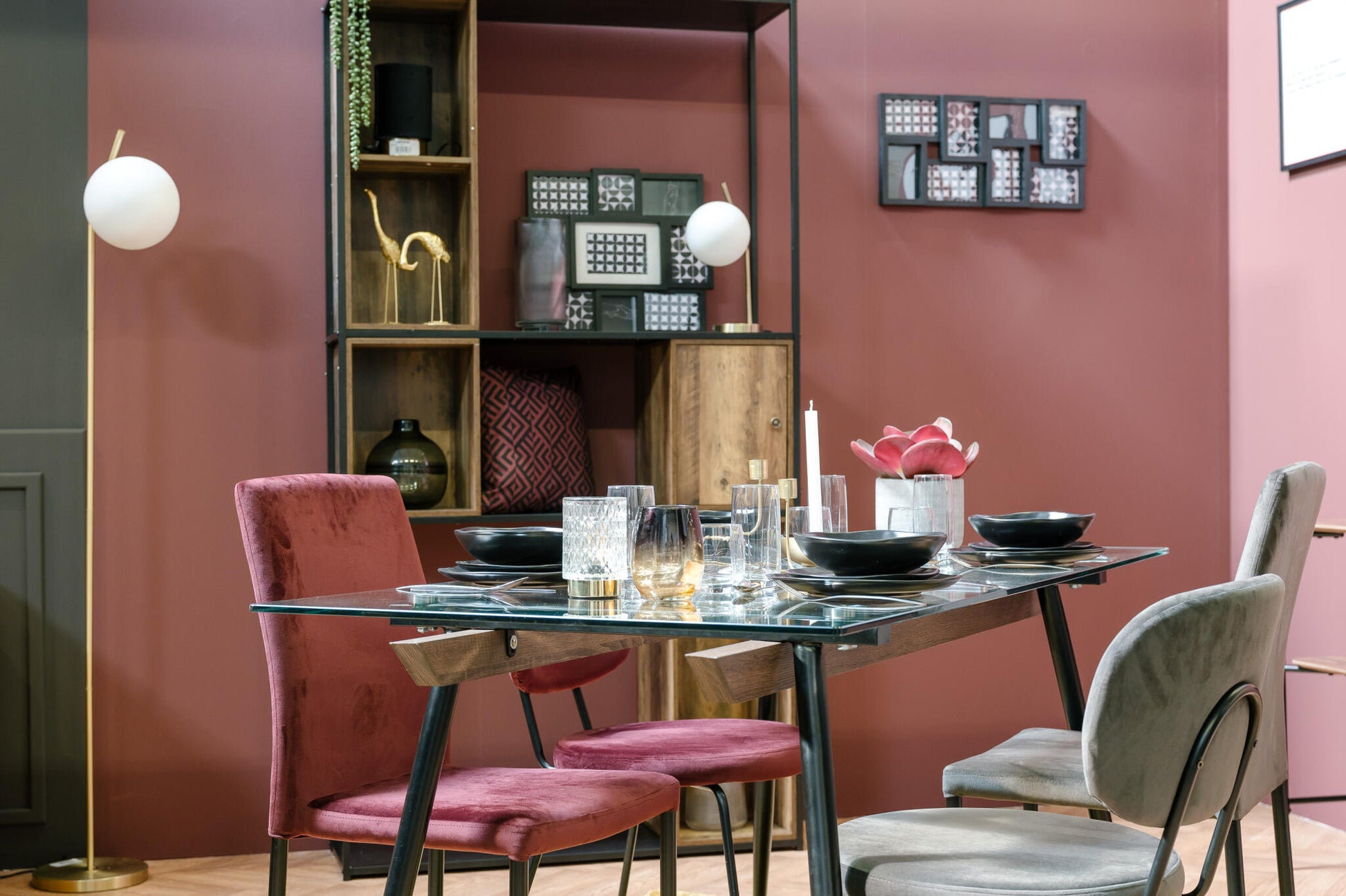 Juego De 4 Sillas De Comedor De Terciopelo Gris Con Patas De Metal Industrial 44x58x80cm- Muebles De Comedor_4