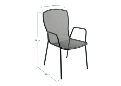 Juego De 4 Sillas De Jardín Apilables De Acero Negro Con Reposabrazos Industriales - Muebles De Jardín -55x59xh89cm_4