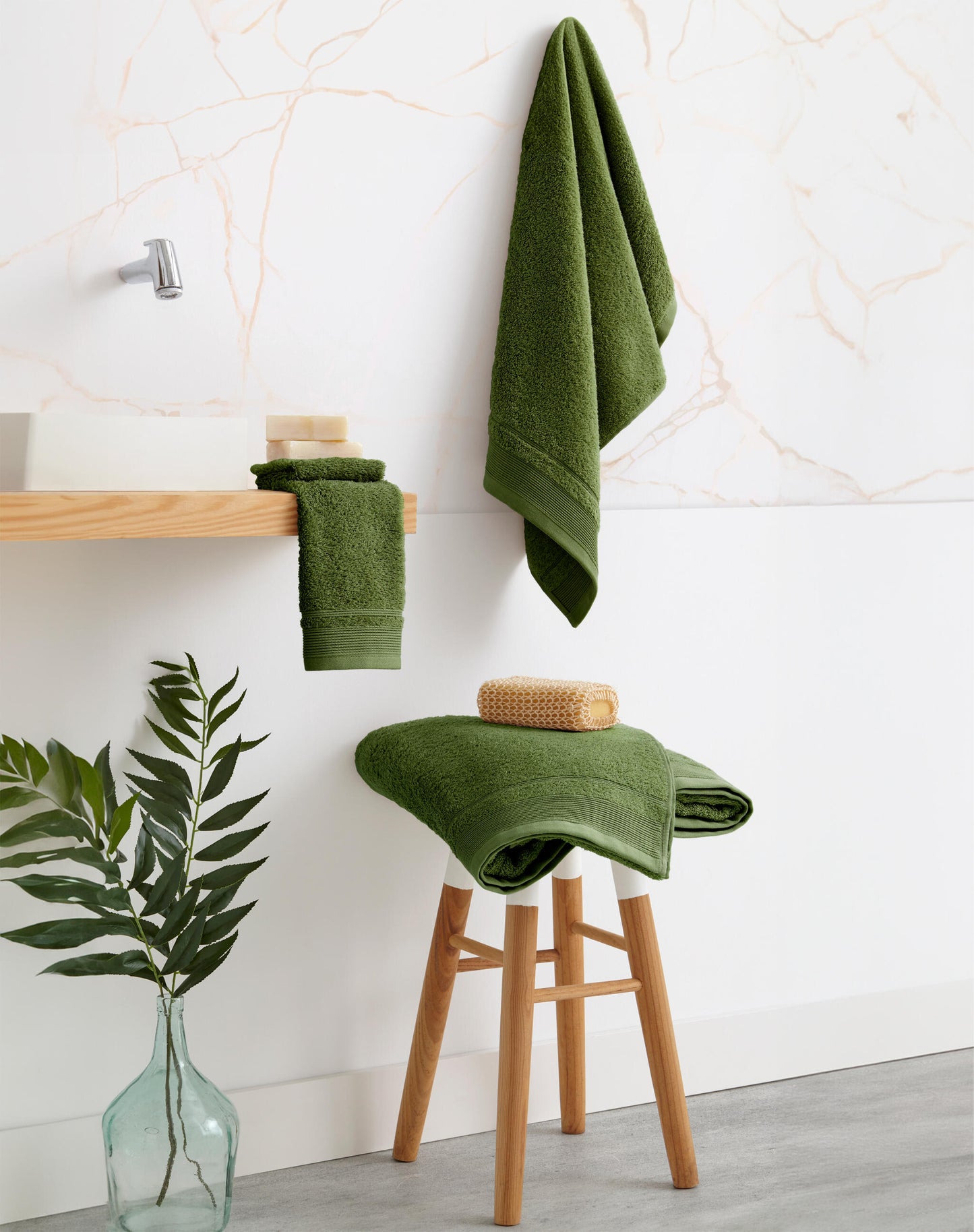 Juego De Toallas De Baño 3 Piezas: Tocador, Lavabo Y Sabana - 100% Algodón, 500 Gr Verde_3