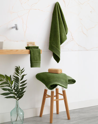 Juego De Toallas De Baño 3 Piezas: Tocador, Lavabo Y Sabana - 100% Algodón, 500 Gr Verde_3