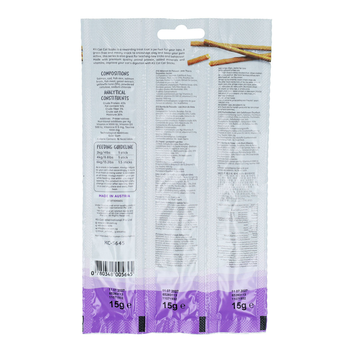 Kit Cat Cat Stick - Salmón & Tuna 15 g Snack semihúmedo para gatos