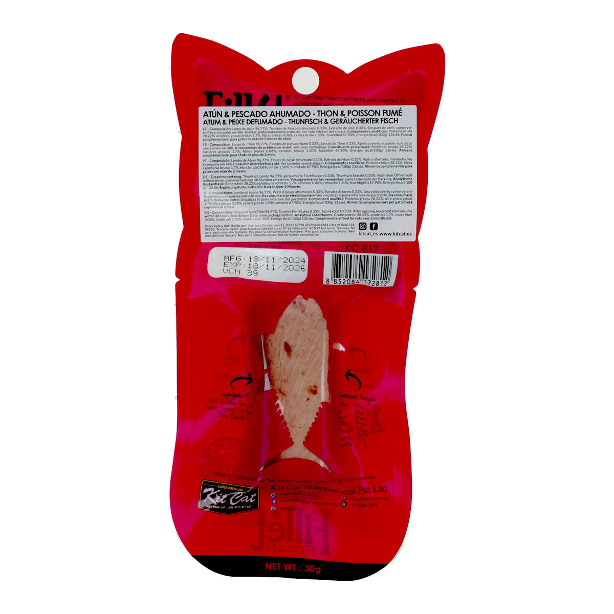 Kit Gato FilletFresh - Atum e Peixe Fumado 30g Petisco natural para gatos