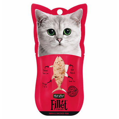 Kit Gato FilletFresh - Atum e Peixe Fumado 30g Petisco natural para gatos