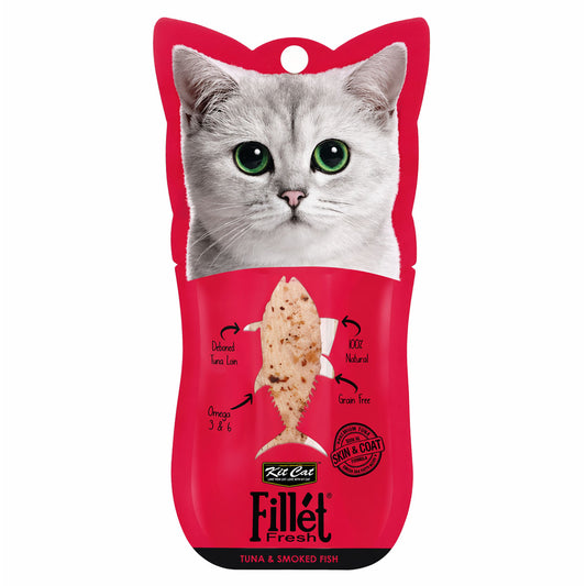 Kit Gato FilletFresh - Atum e Peixe Fumado 30g Petisco natural para gatos