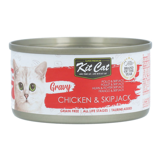 Kit Cat Canned Gravy - Ração húmida para gatos com molho de frango e bonito Skipjack 70g