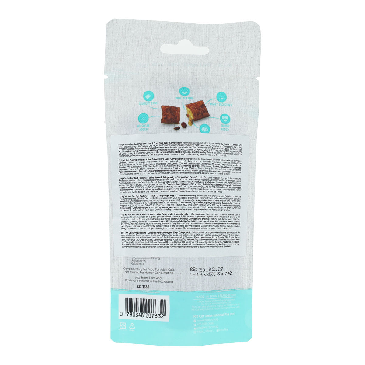 Kit Cat Purrfect Pockets - Cuidados com a pele e o pelo 60 g Snack funcional para gatos
