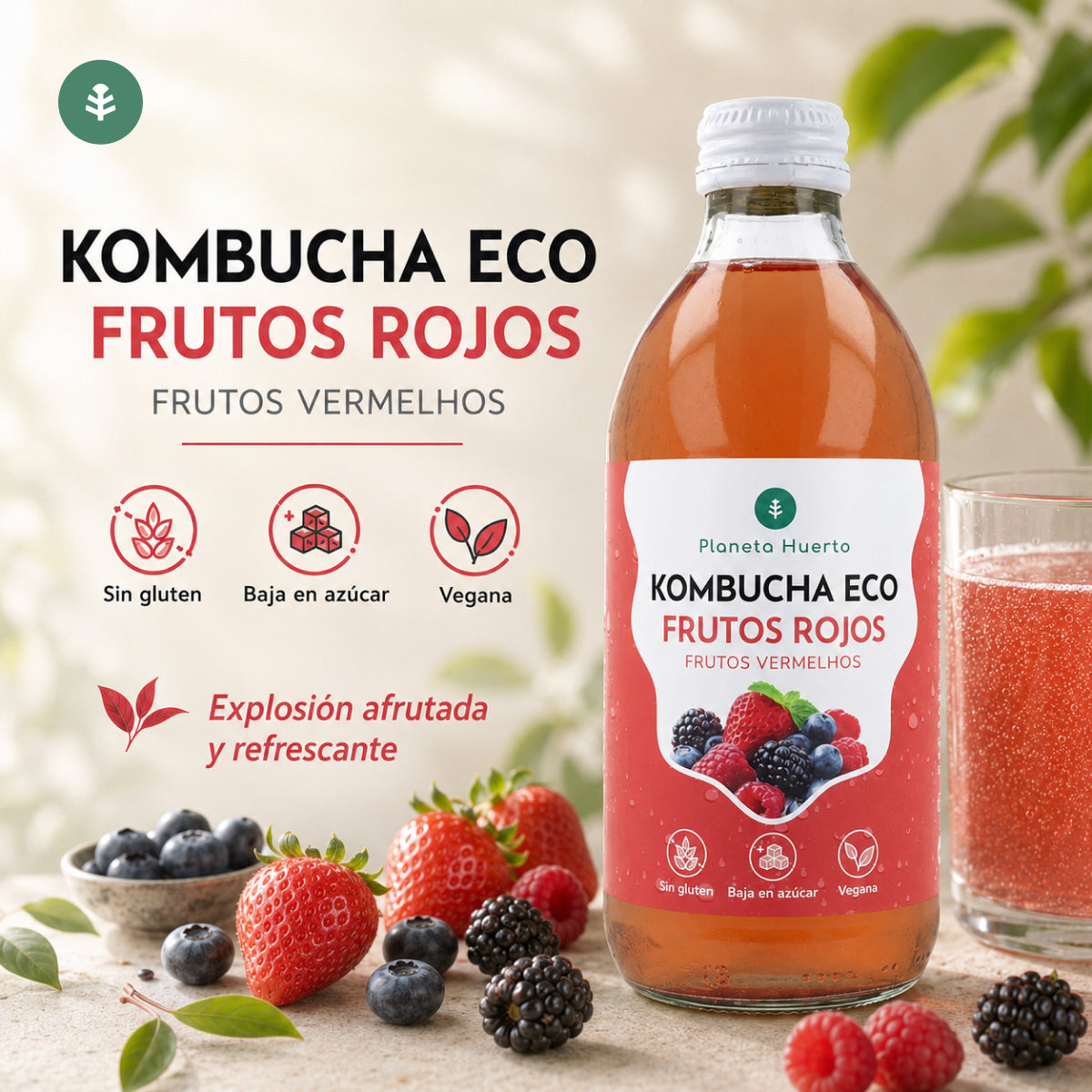 Kombucha Biológica Frutos Vermelhos Planeta Huerto 330 ml