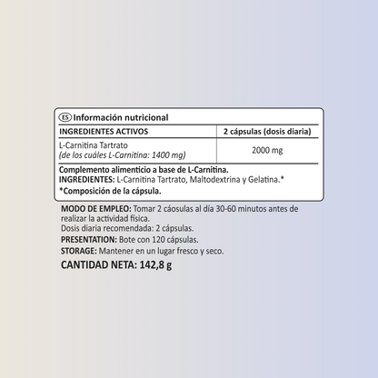 L-Carnitina 2000 60 días Quemagrasa N2 Natural Nutrition 120 cápsulas