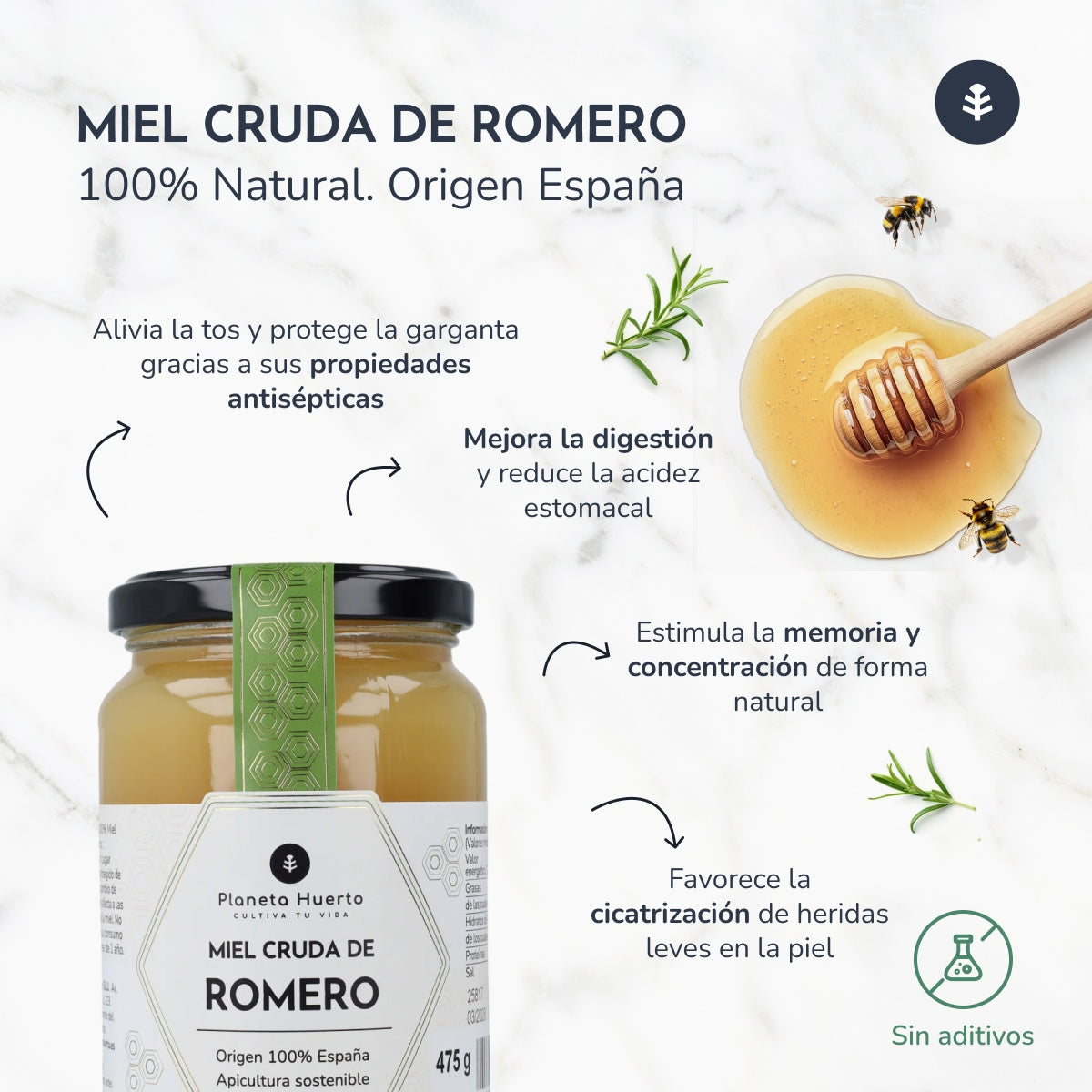 Miel Cruda de Romero Planeta Huerto 950 g
