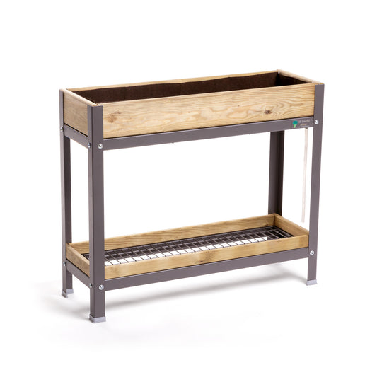 MI HUERTO URBAN Jardinera Elevada Madera con Bandeja Recoge Aguas | Estructura Metálica | Gris | 90x30x78cm_0