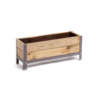 Mi Huerto Urban Jardinera Elevada Madera Con Bandeja Recoge Aguas | Estructura Metálica | Gris Mate | 90x30x38 Cm_0