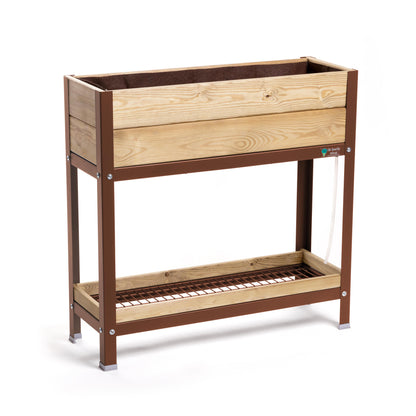 Mi Huerto Urban Jardinera Elevada Madera Con Bandeja Recoge Aguas | Estructura Metálica | Marrón | 90x30x90cm_0