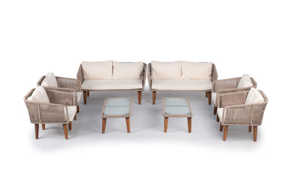 Muebles De Jardín Conjuntos De Sofá Melbourne Deluxe 8 Plazas Cuerda Y Madera Beige Kiefergarden_0