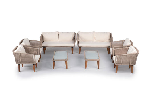 Muebles De Jardín Conjuntos De Sofá Melbourne Deluxe 8 Plazas Cuerda Y Madera Beige Kiefergarden_0