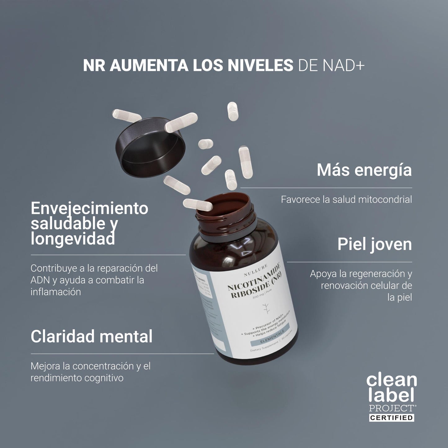 Nad nicotinamide riboside 300mg – nr puro >99%, energía, antiedad y clean label (60 cápsulas)_1