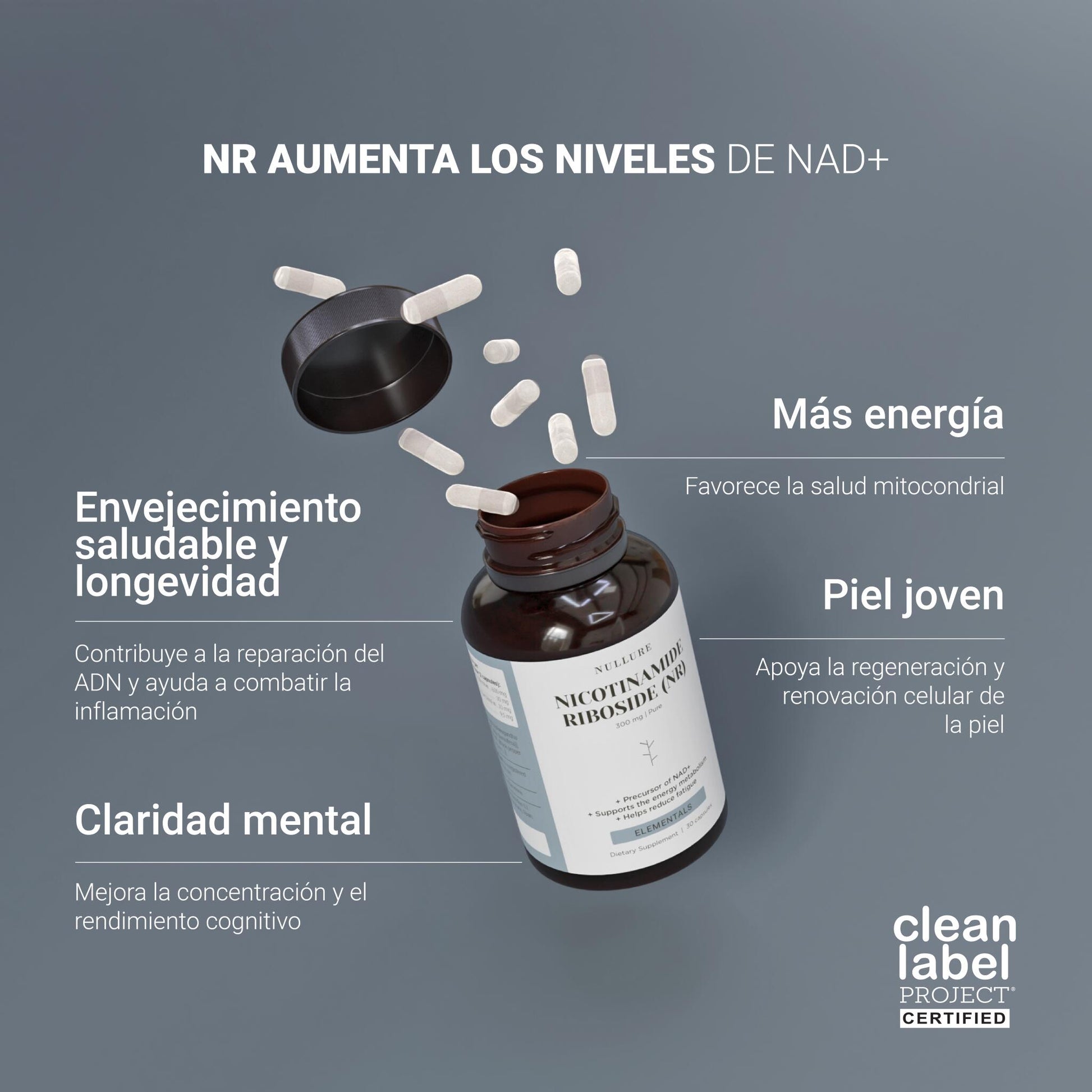 Nad nicotinamide riboside 300mg – nr puro >99%, energía, antiedad y clean label (60 cápsulas)_1