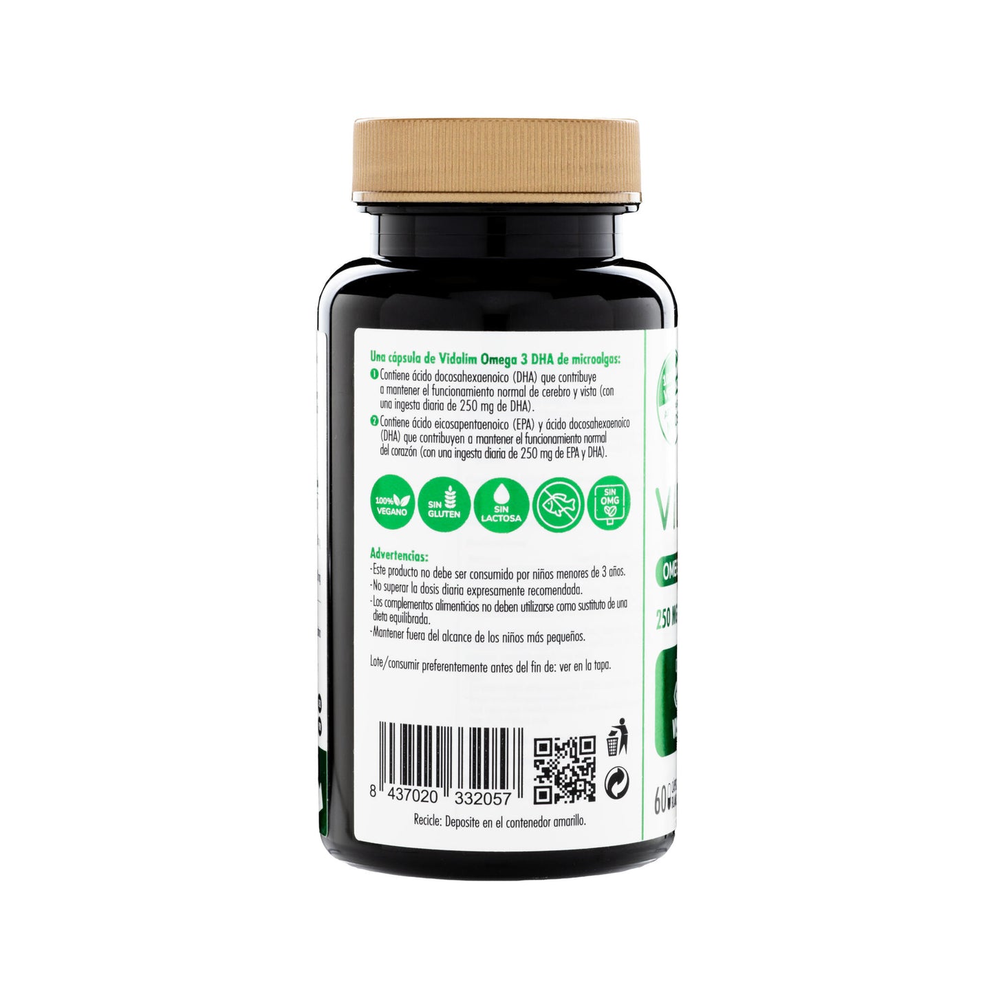 OMEGA 3 DE MICROALGAS VIDALIM 250 VEGANO: 250 mg DHA VEGANO POR CAPSULA | 60 CAPSULAS._2