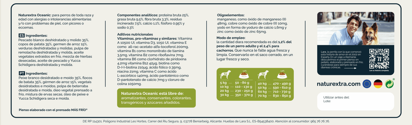 Pienso prensado en frío en Pellets Mini Oceanic para perros con pescado blanco 2 kg NaturExtra