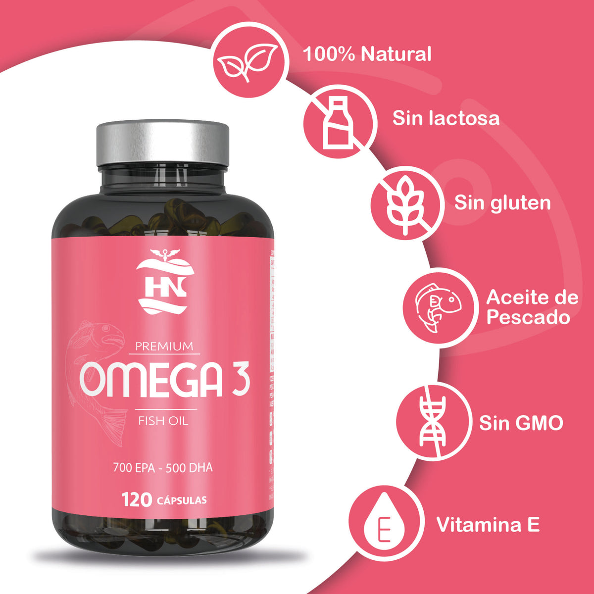 Omega 3 A Base De Aceite De Pescado 120 Perlas Blandas De Acidos Grasos 700mg Epa - 500mg Dha Con Vitamina E (2 Botes)_1