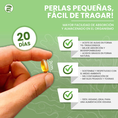 Omega 3 Vegano De Algas, 40 Caps Con Vitamina E, Ideal Para Cerebro Y Corazón, Seplemento Para Veganos-vegetarianos_3