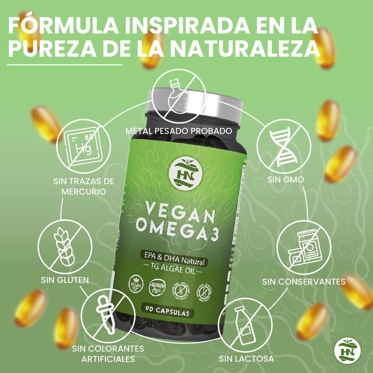 Omega 3 Vegano De Algas, 90 Caps Con Vitamina E, Ideal Para Cerebro Y Corazón, Seplemento Para Veganos-vegetarianos_4