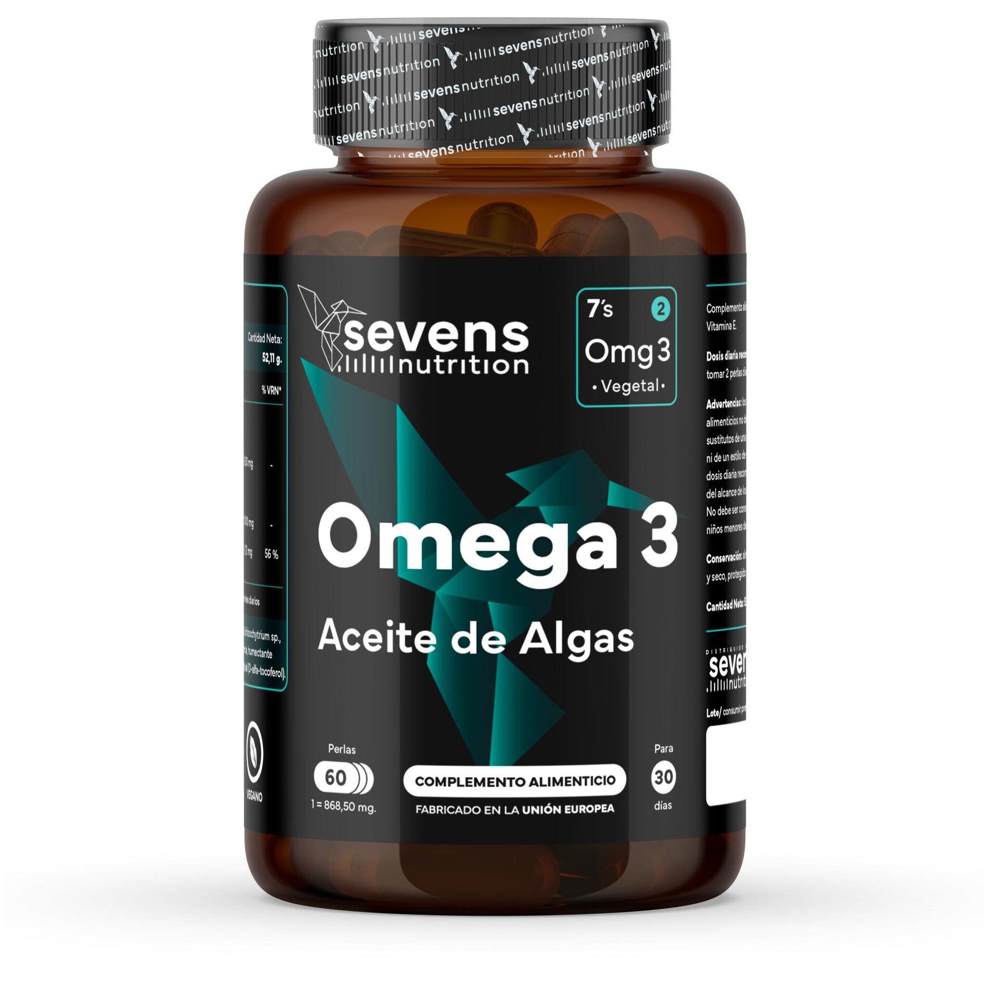 Omega 3 Vegano Sevens Nutrition. Dha Puro Para Cerebro, Visión Y Salud_0