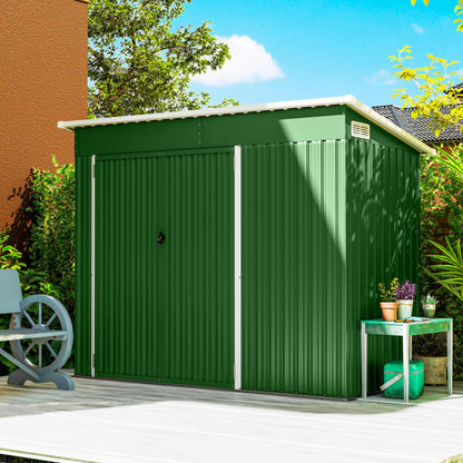 Outsunny Caseta De Jardín Exterior 2,7 M² 234x132x185 Cm Triple Puerta Verde_4