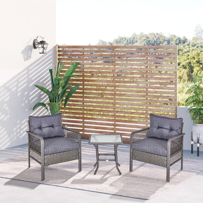 Outsunny Conjunto De Muebles De Ratán Jardín 2 Sillones Y Mesa De Vidrio Gris_1