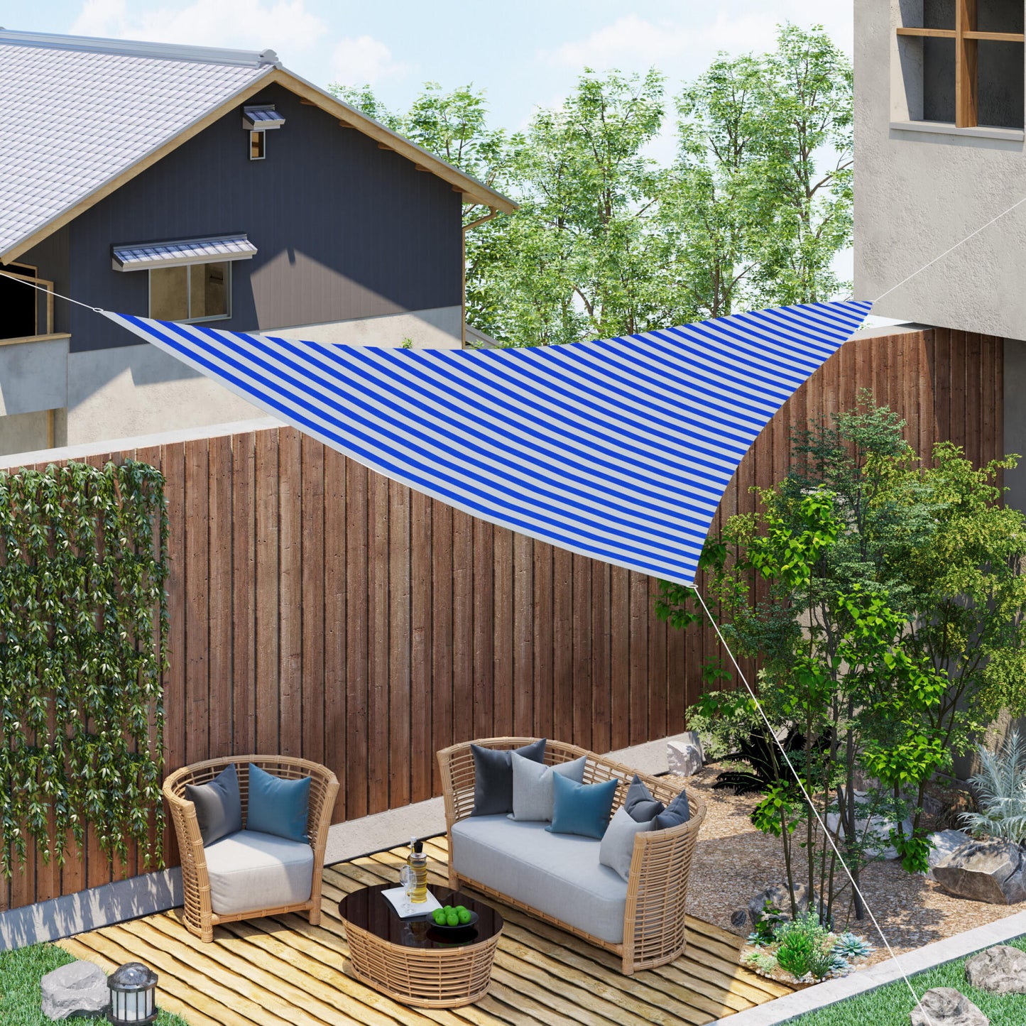 Outsunny Toldo Vela De Sombra Triangular 5x5x5m Hdpe Transpirable Protección Uv_1