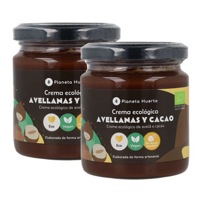 Embalagem de 2 Creme de avelã e cacau sem adição de açúcares ECO Planeta Huerto 230 g