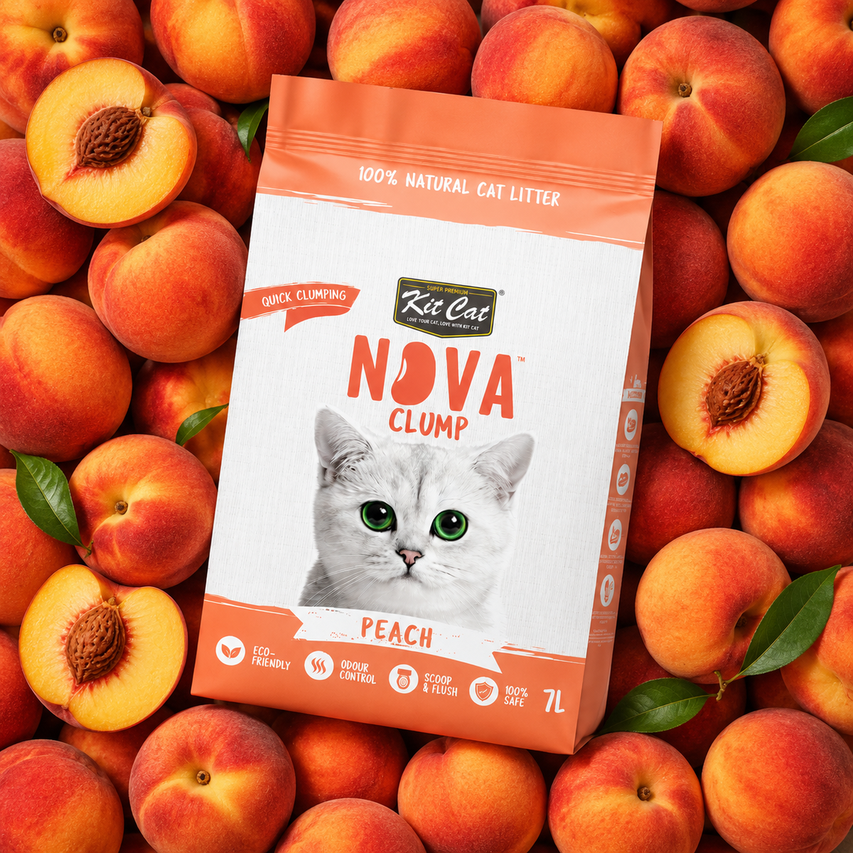 Kit de areia para gatos Eco SoyaClump - Pêssego 7 L