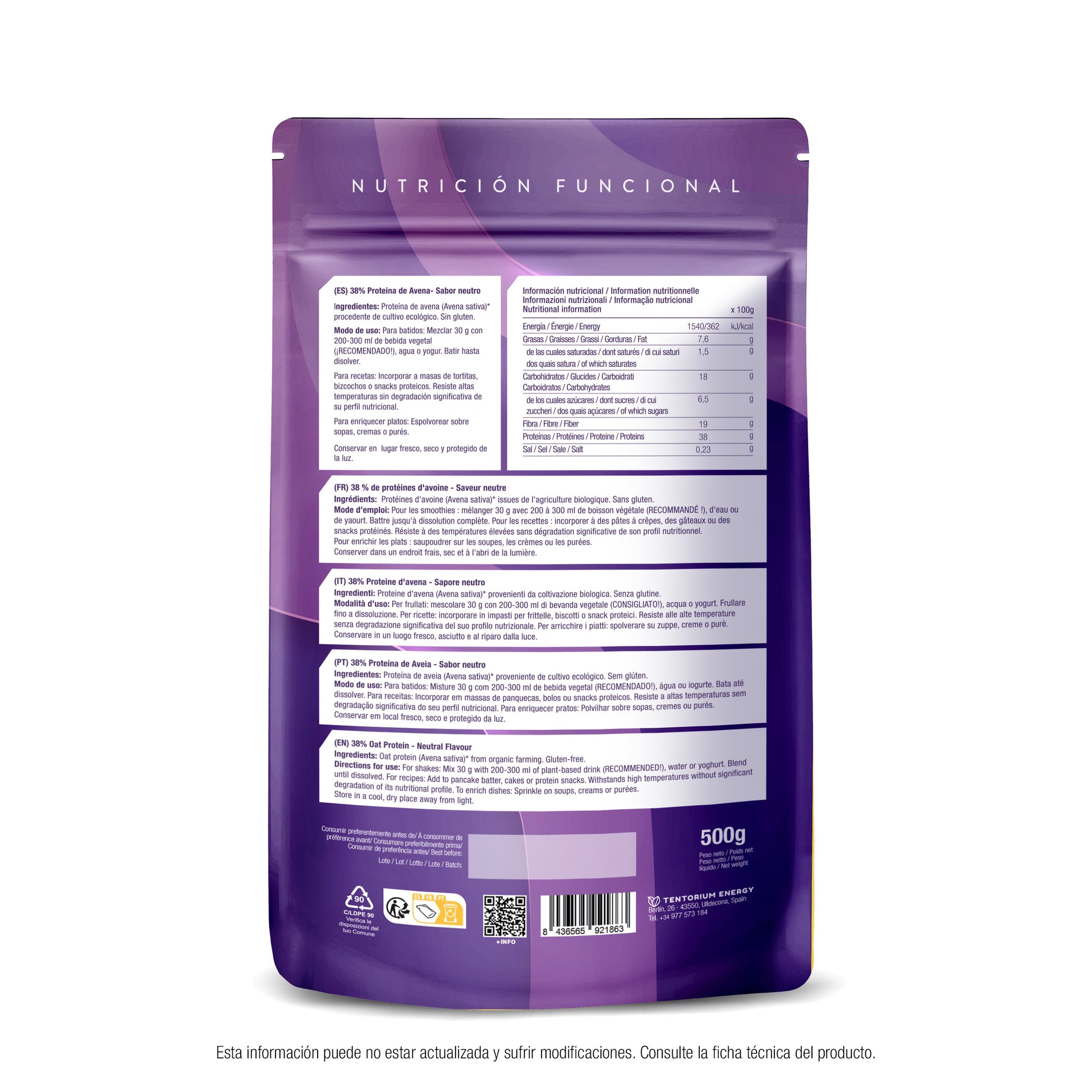 Proteína eco de avena Energy Feelings 500 g XL Pack