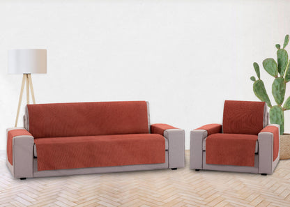 Pack 1 Plaza Y 4 Plazas Protector Funda Sofa. Cubresofa. Chenilla Lisa. Diseño Elite. Color Teja_2