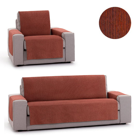 Pack 1 Plaza Y 4 Plazas Protector Funda Sofa. Cubresofa. Chenilla Lisa. Diseño Elite. Color Teja_0