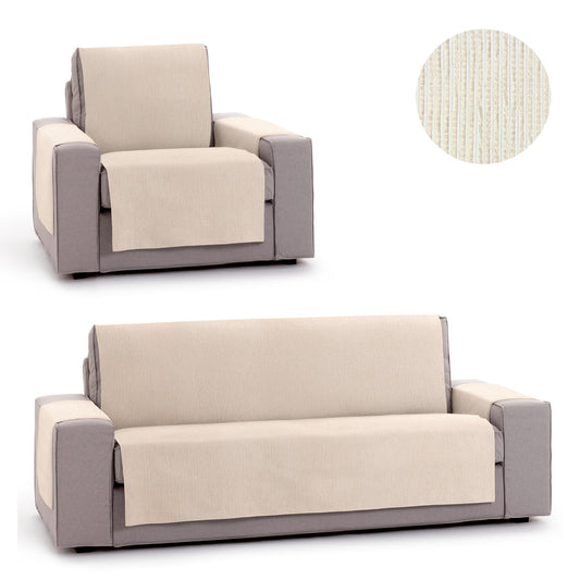 Pack 1 Plaza Y 4 Plazas Protector Funda Sofa. Cubresofa. Chenilla Lisa. Diseño Elite. Color Marfil_0
