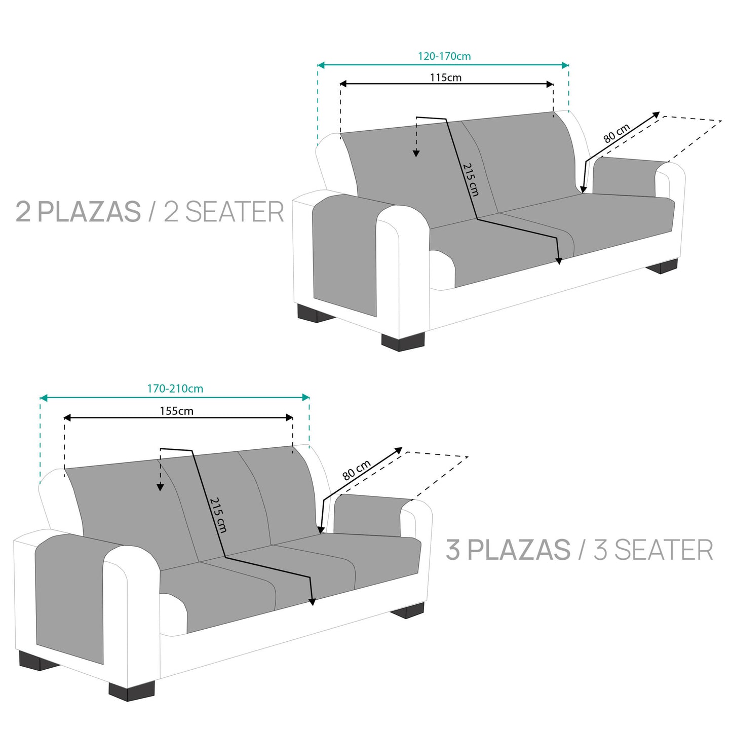 Pack 2 Plazas Y 3 Plazas Protector Funda Sofa. Cubresofa. Chenilla Lisa. Diseño Elite. Color Beige_3