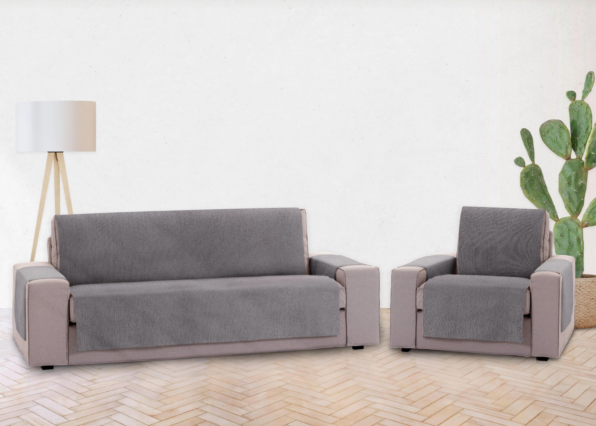 Pack 2 Plazas Y 3 Plazas Protector Funda Sofa. Cubresofa. Chenilla Lisa. Diseño Elite. Color Gris_2