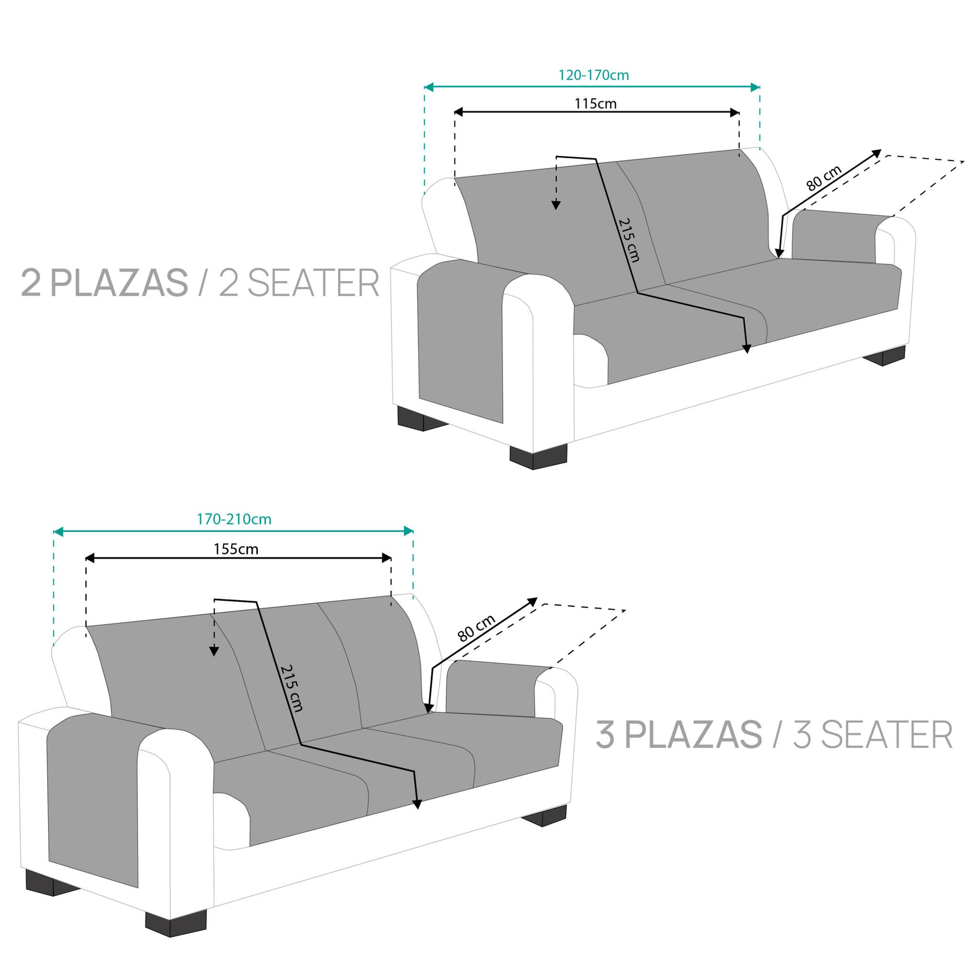 Pack 2 Plazas Y 3 Plazas Protector Funda Sofa. Cubresofa. Chenilla Lisa. Diseño Elite. Color Marrón_3