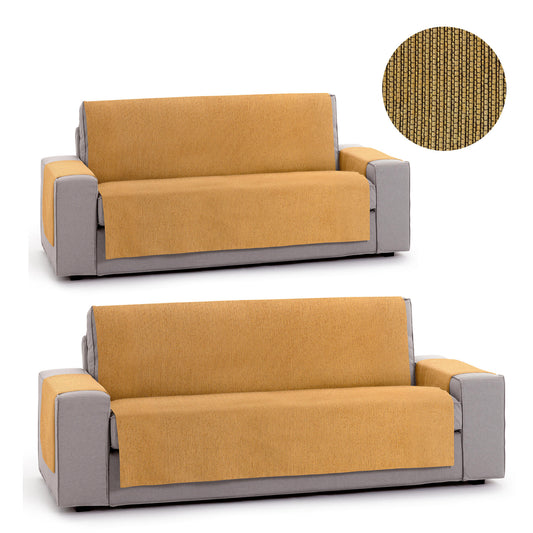 Pack 2 Plazas Y 3 Plazas Protector Funda Sofa. Cubresofa. Chenilla Lisa. Diseño Elite. Color Ocre_0
