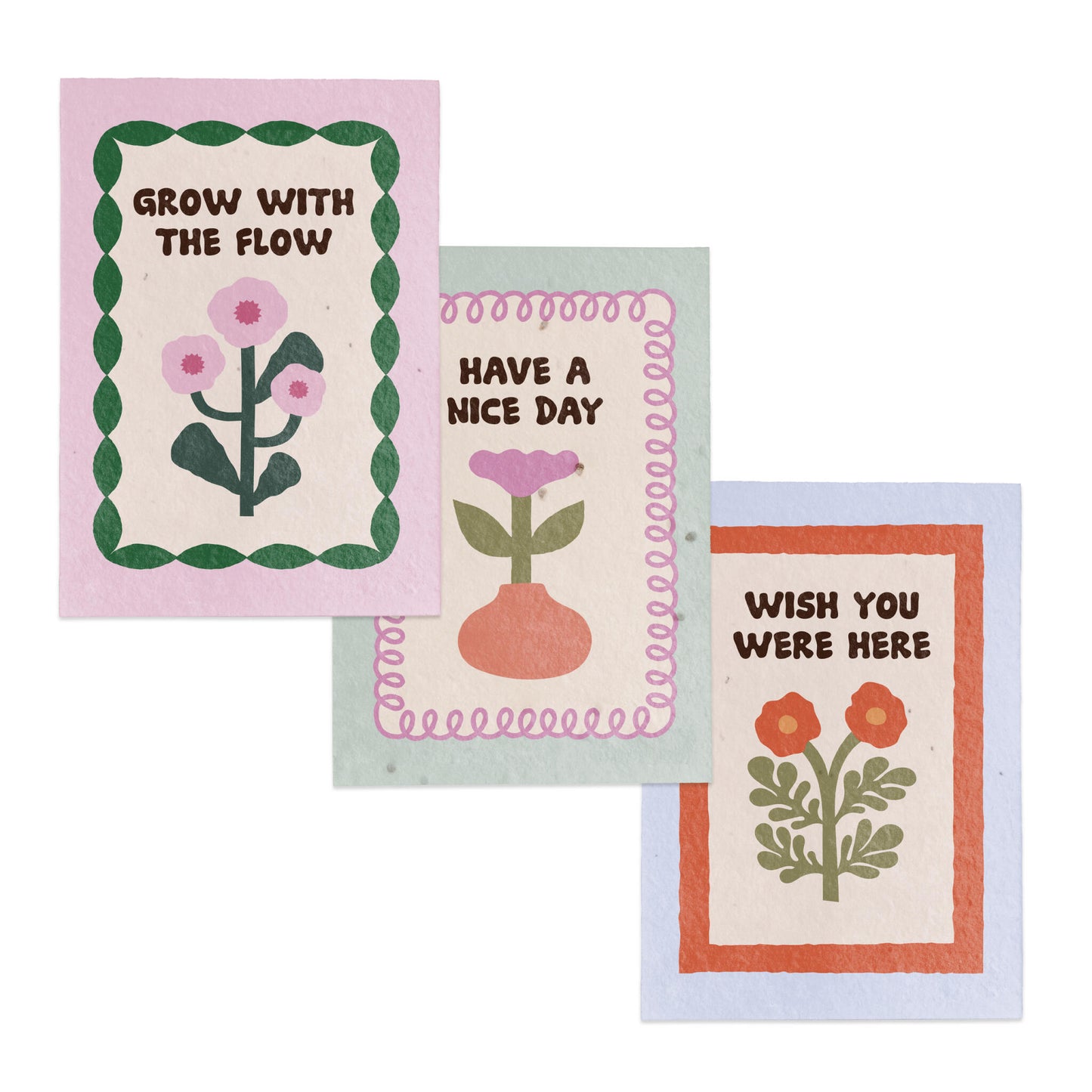 Pack 3 Postales Plantables – Grow With The Flow, Have A Nice Day Y Wish You Were Here - Resetea_0