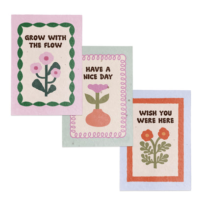Pack 3 Postales Plantables – Grow With The Flow, Have A Nice Day Y Wish You Were Here - Resetea_0