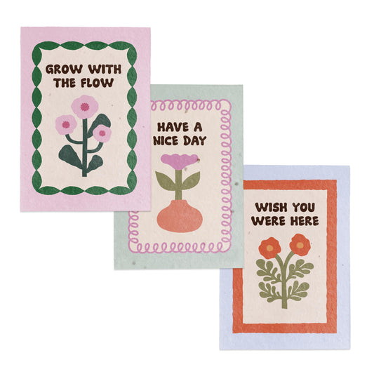 Pack 3 Postales Plantables – Grow With The Flow, Have A Nice Day Y Wish You Were Here - Resetea_0