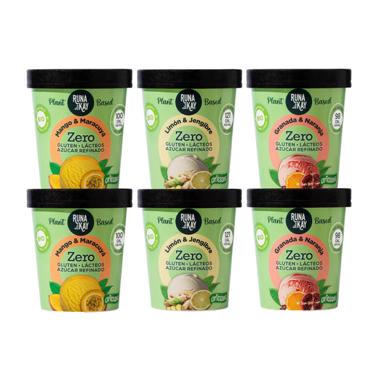 Pack Mix Helado Artesano Eco Sin Gluten Ni Azúcar Refinado Mango&maracuyá Limón&Jengibre Granada&Naranja Runakay 6x460ml_0