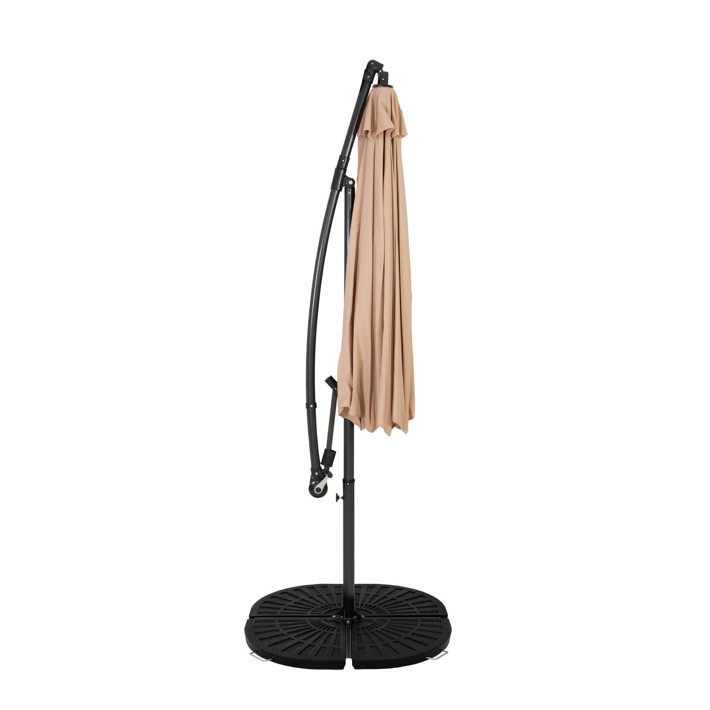Parasol Excéntrico De 3 M Con Base De Abanico Completo – Beige_1