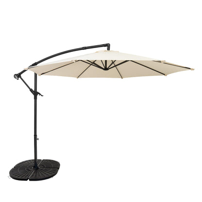 Parasol Excéntrico De 3 M Con Base De Abanico Completo – Crema_0