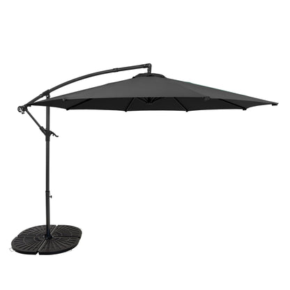 Parasol Excéntrico De 3 M Con Base De Abanico Completo – Gris_0
