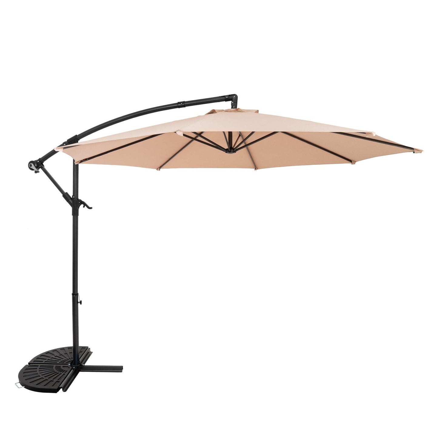 Parasol Excéntrico De 3 M Con Base De Medio Abanico – Beige_0