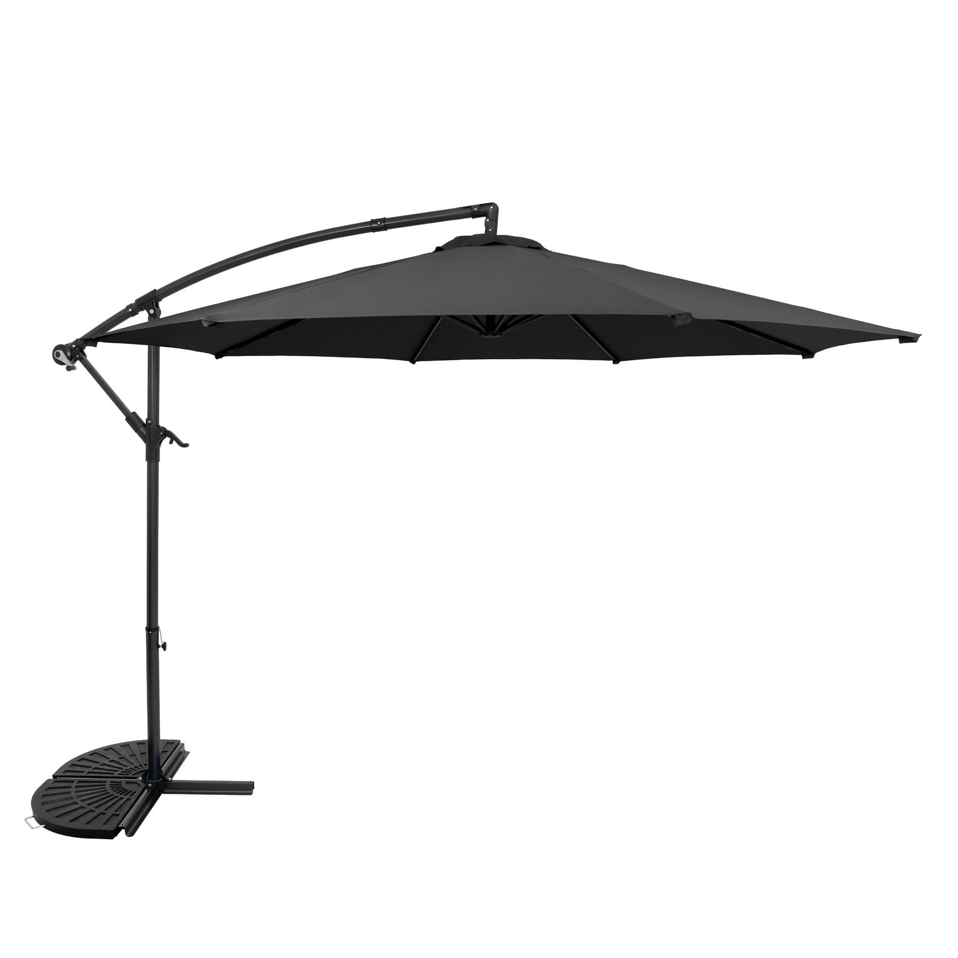 Parasol Excéntrico De 3 M Con Base De Medio Abanico – Gris_0