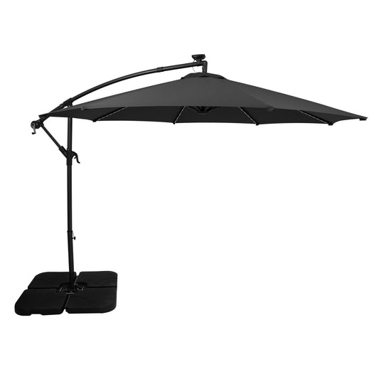 Parasol Excéntrico Led 3 M Con Base Cuadrada – Gris_0